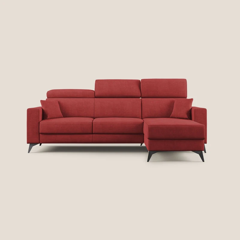 Pegaso canapé convertible d'angle avec têtières inclinables en tissu doux imperméable T02 rouge