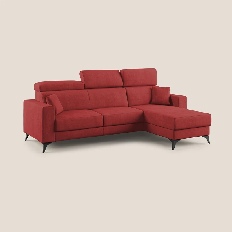 Pegaso canapé convertible d'angle avec têtières inclinables en tissu doux imperméable T02 rouge