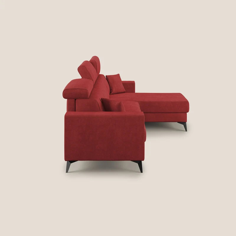 Pegaso canapé convertible d'angle avec têtières inclinables en tissu doux imperméable T02 rouge