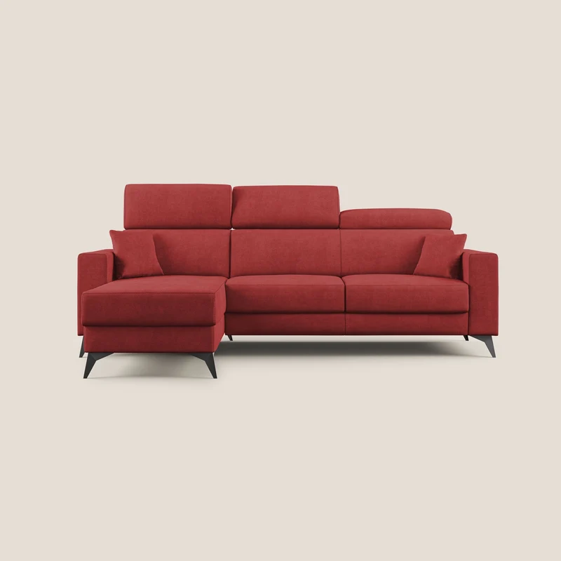 Pegaso canapé convertible d'angle avec têtières inclinables en tissu doux imperméable T02 rouge