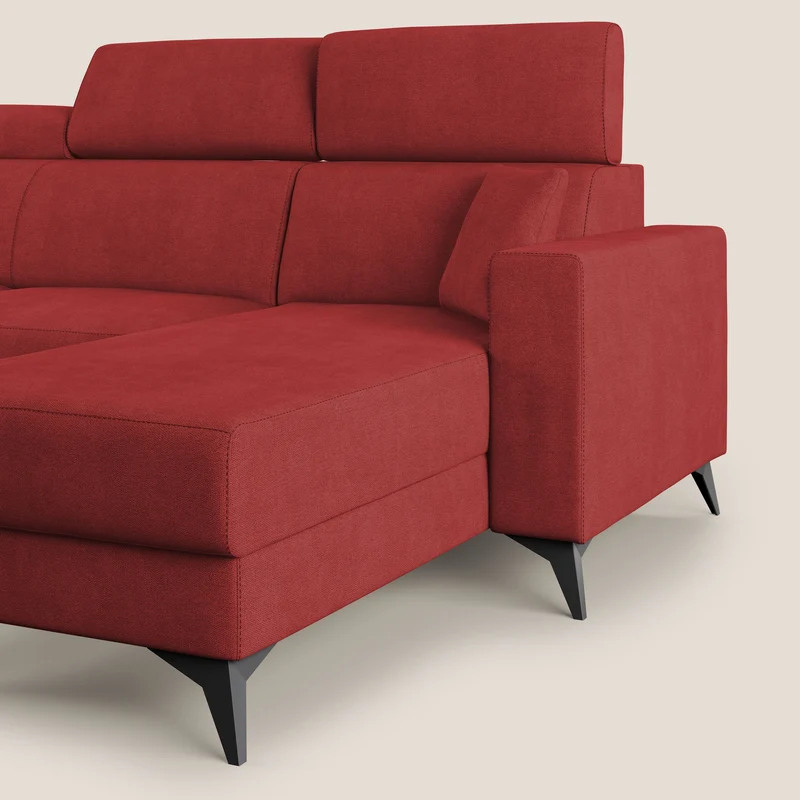 Pegaso canapé convertible d'angle avec têtières inclinables en tissu doux imperméable T02 rouge