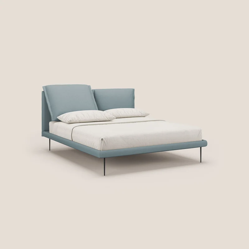 Noah lit avec coussins réglables et pieds hauts en métal en tissu détachable T05 bleu gris