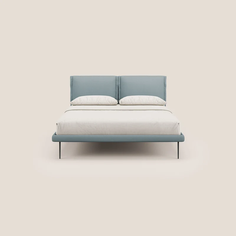Noah lit avec coussins réglables et pieds hauts en métal en tissu détachable T05 bleu gris