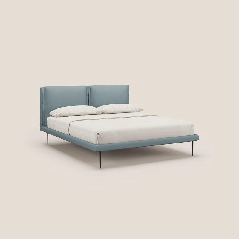 Noah lit avec coussins réglables et pieds hauts en métal en tissu détachable T05 bleu gris