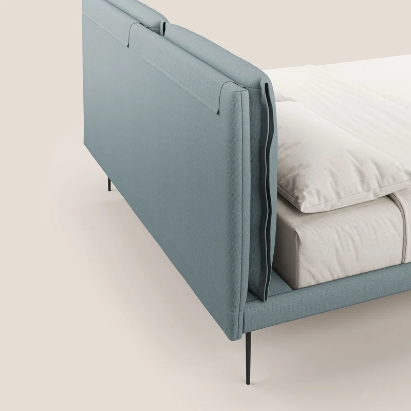 Noah lit avec coussins réglables et pieds hauts en métal en tissu détachable T05 bleu gris