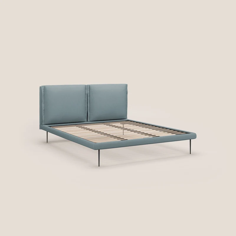 Noah lit avec coussins réglables et pieds hauts en métal en tissu détachable T05 bleu gris