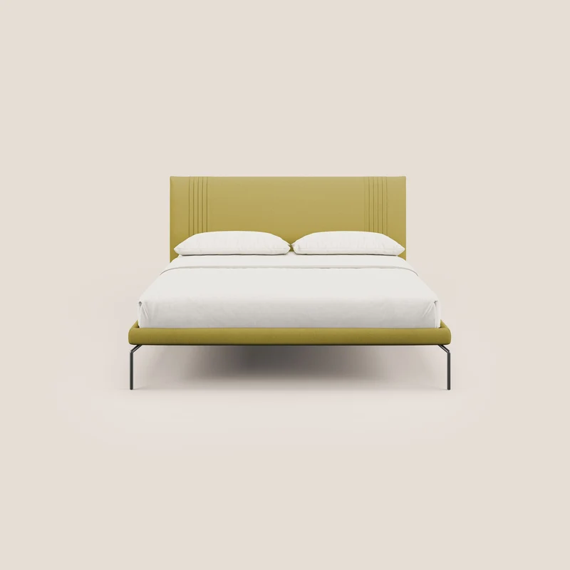 Finn lit rembourré avec pieds hauts en métal en tissu détachable T05 jaune