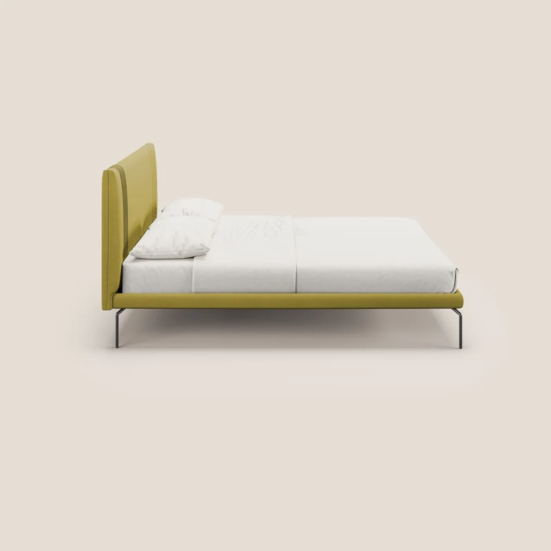 Finn lit rembourré avec pieds hauts en métal en tissu détachable T05 jaune