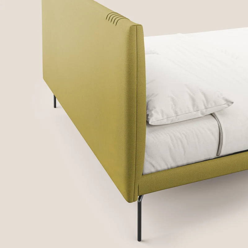Finn lit rembourré avec pieds hauts en métal en tissu détachable T05 jaune