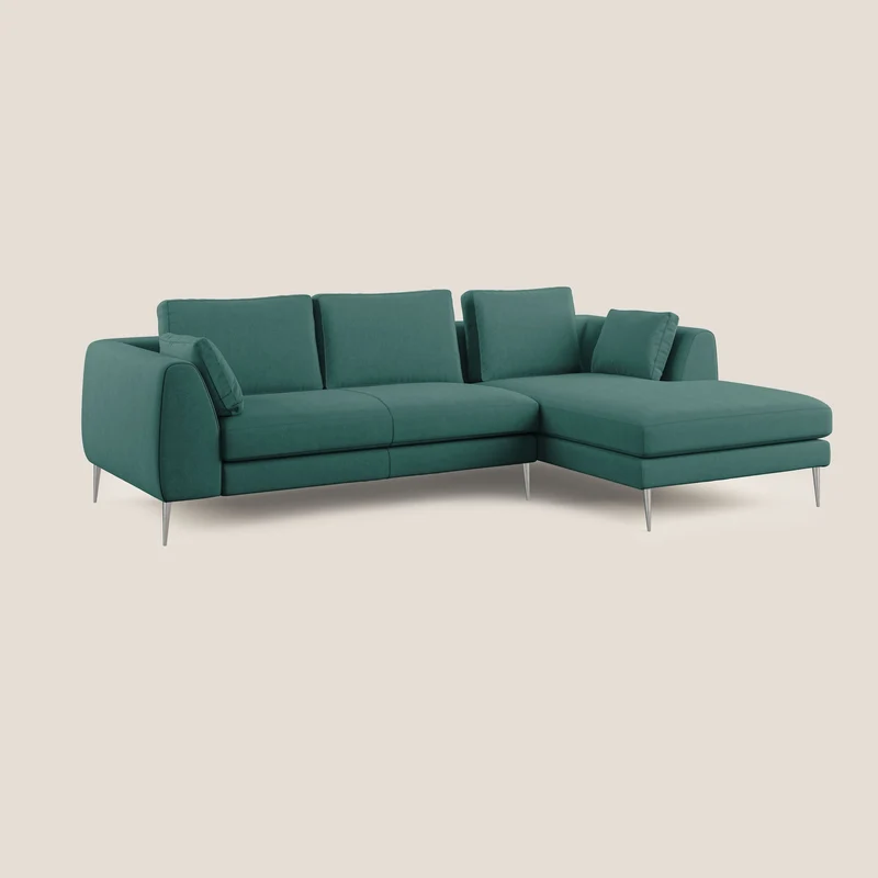 Plano canapé d'angle moderne en microfibre technique détachable T11 bleu canard