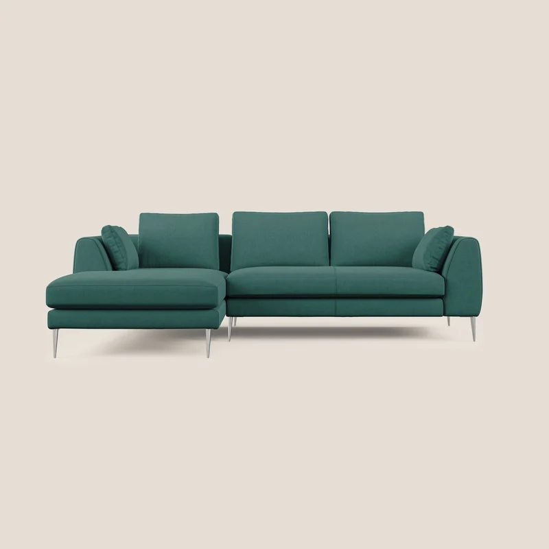 Plano canapé d'angle moderne en microfibre technique détachable T11 bleu canard