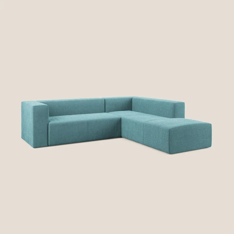 Nettuno canapé d'angle modulable en bouclette douce T07 bleu ciel