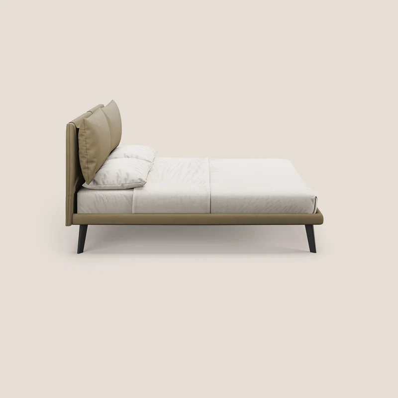Astrid lit rembourré avec pieds en bois en microfibre détachable T11 beige