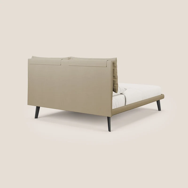 Astrid lit rembourré avec pieds en bois en microfibre détachable T11 beige