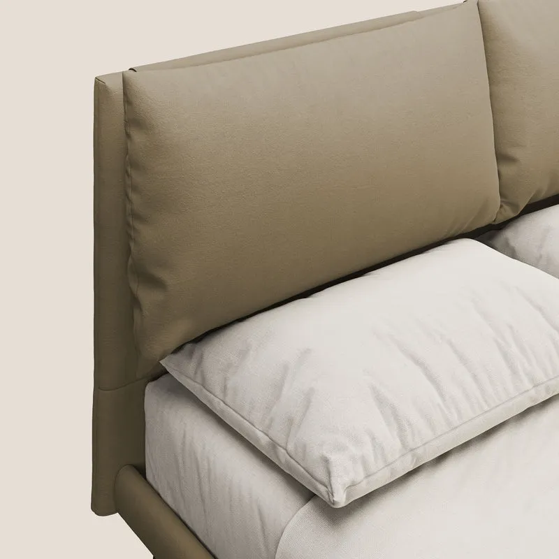Astrid lit rembourré avec pieds en bois en microfibre détachable T11 beige
