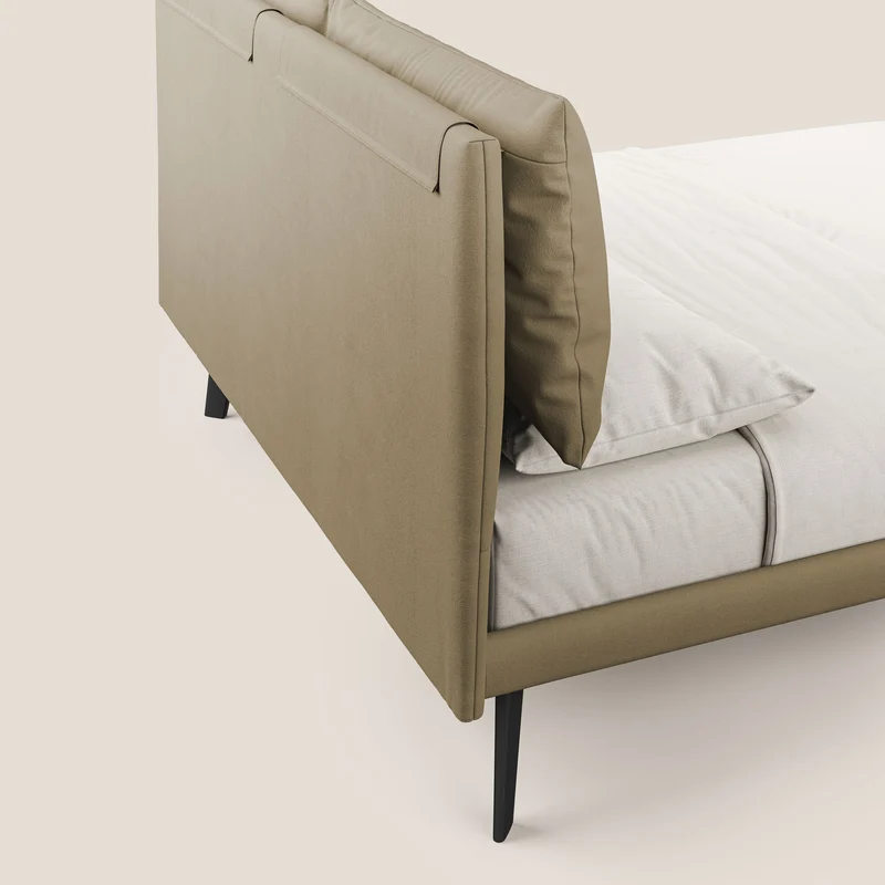 Astrid lit rembourré avec pieds en bois en microfibre détachable T11 beige