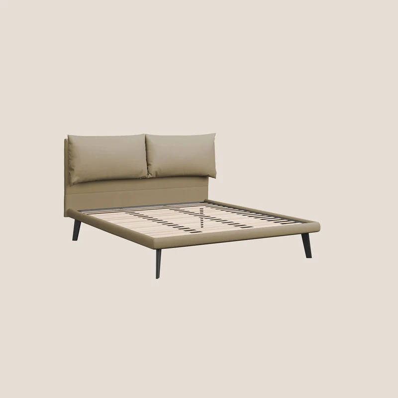Astrid lit rembourré avec pieds en bois en microfibre détachable T11 beige