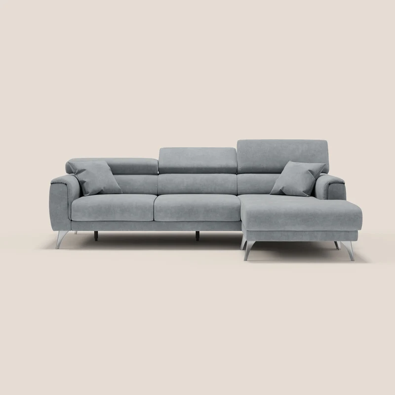 Caravaggio Canapé d'angle avec assises coulissantes en tissu doux imperméable T02 gris clair