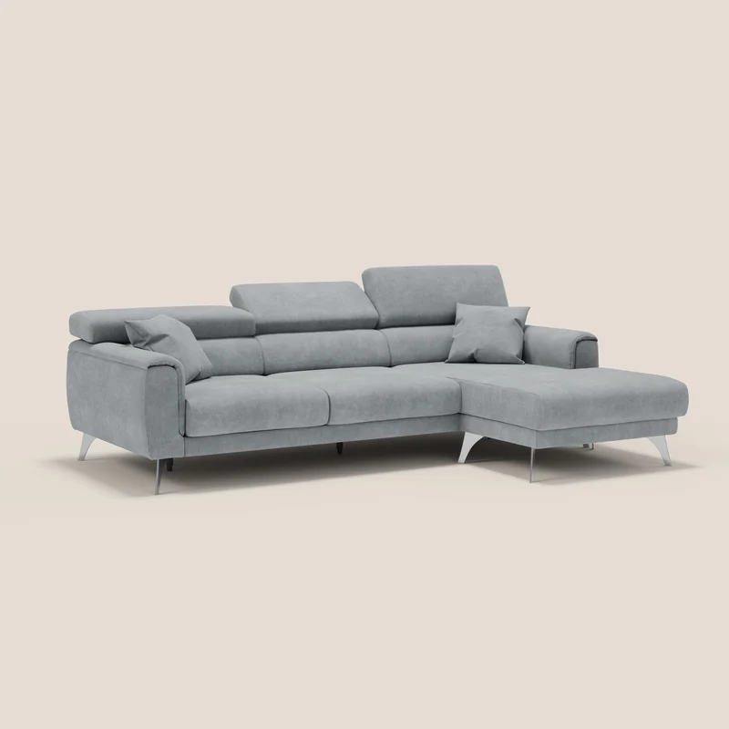 Caravaggio Canapé d'angle avec assises coulissantes en tissu doux imperméable T02 gris clair