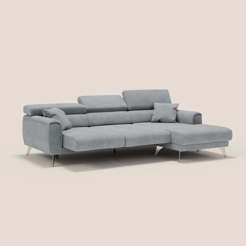 Caravaggio Canapé d'angle avec assises coulissantes en tissu doux imperméable T02 gris clair