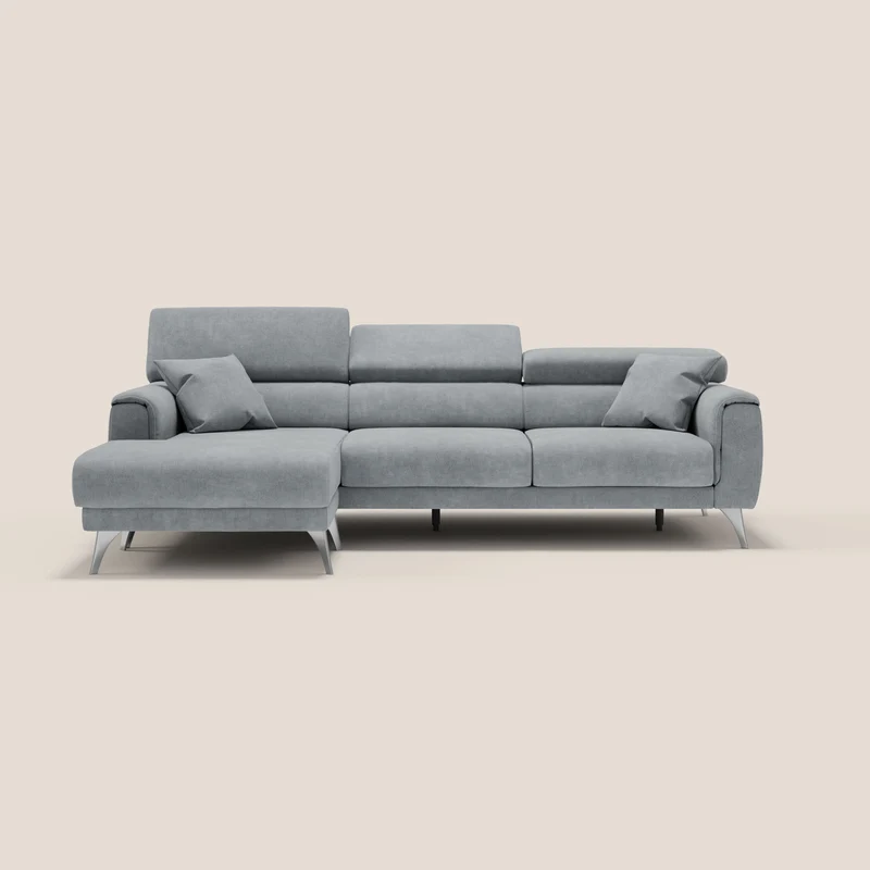 Caravaggio Canapé d'angle avec assises coulissantes en tissu doux imperméable T02 gris clair