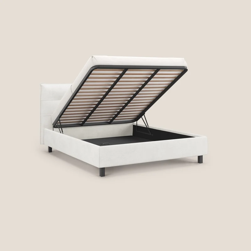 Liam lit coffre avec tête de lit capitonnée en tissu détachable T17 blanc