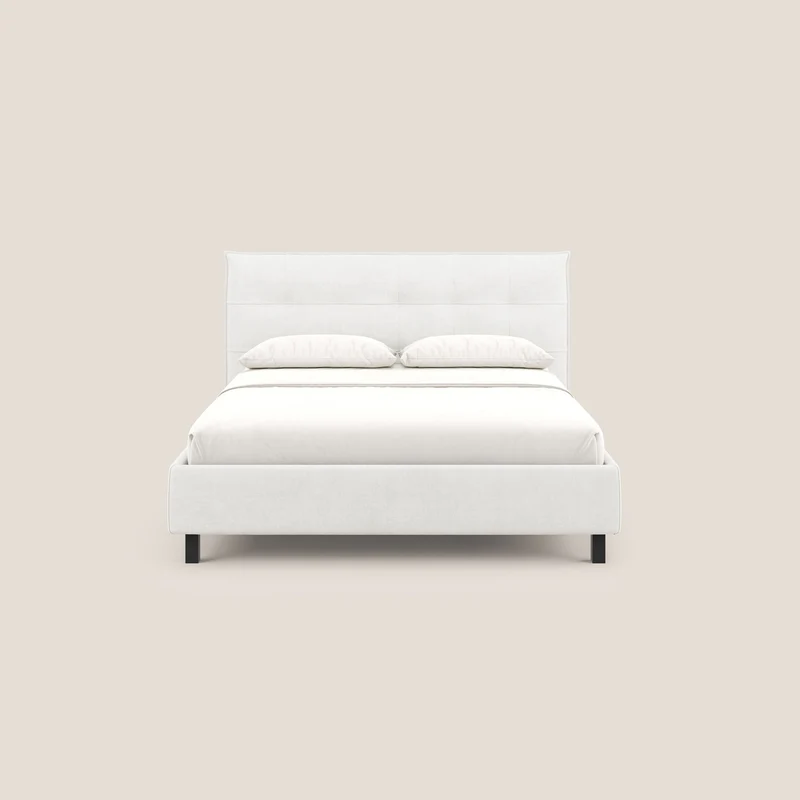 Liam lit coffre avec tête de lit capitonnée en tissu détachable T17 blanc