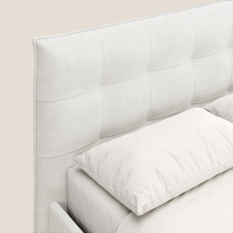 Liam lit coffre avec tête de lit capitonnée en tissu détachable T17 blanc