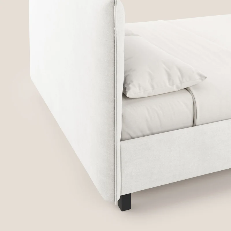 Liam lit coffre avec tête de lit capitonnée en tissu détachable T17 blanc