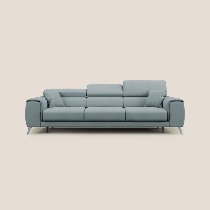 Fusion Canapé avec 3 assises coulissantes en tissu doux antitache T05 bleu gris