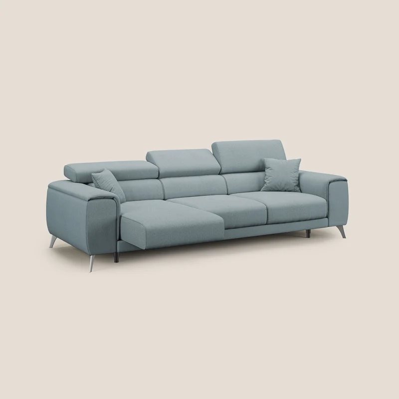 Fusion Canapé avec 3 assises coulissantes en tissu doux antitache T05 bleu gris