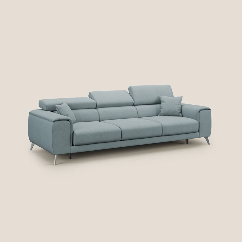 Fusion Canapé avec 3 assises coulissantes en tissu doux antitache T05 bleu gris
