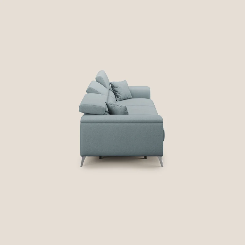 Fusion Canapé avec 3 assises coulissantes en tissu doux antitache T05 bleu gris