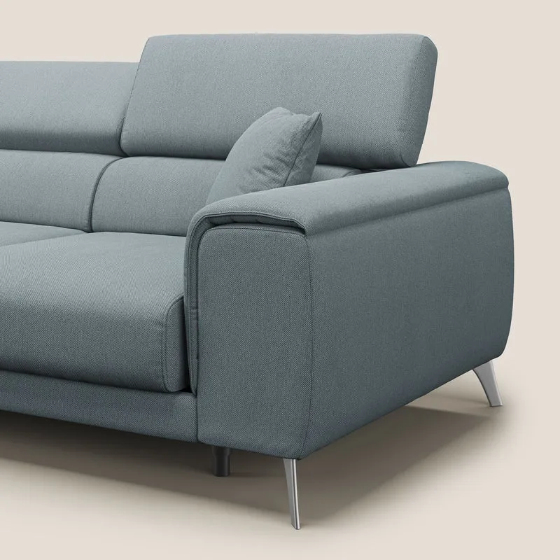 Fusion Canapé avec 3 assises coulissantes en tissu doux antitache T05 bleu gris