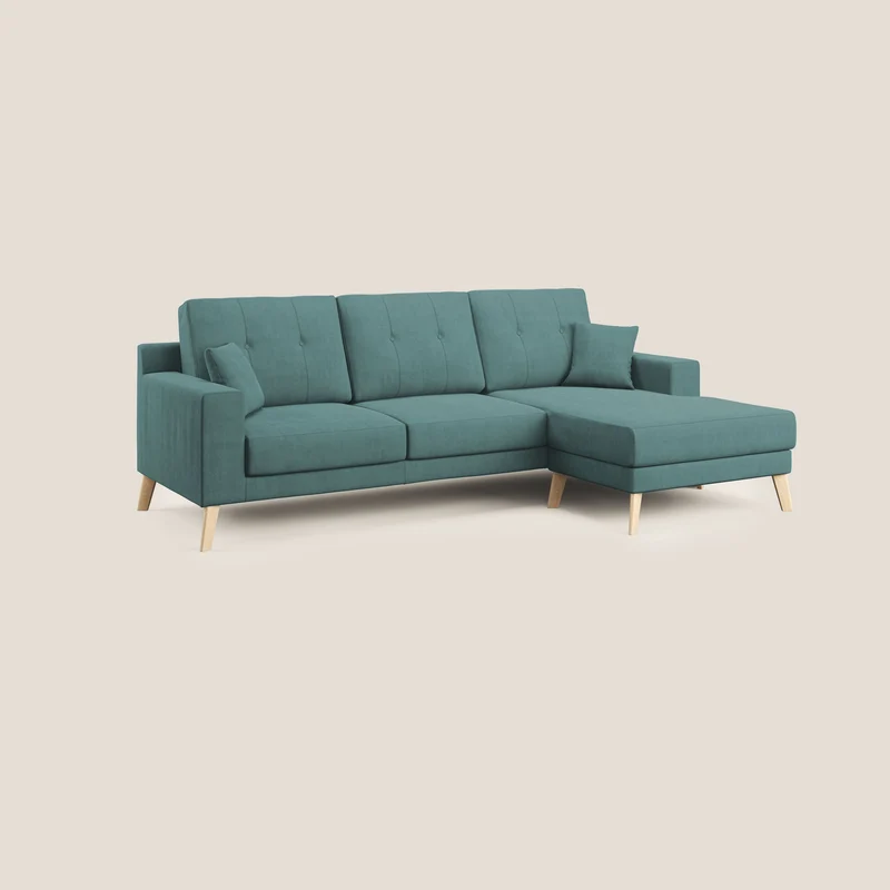 Danish canapé d'angle moderne reversible en tissu doux imperméable T02 bleu canard