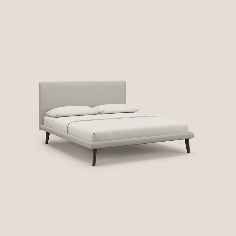 Noel lit minimaliste scandinave avec pieds foncés et tissu flammé imperméable T19 crème