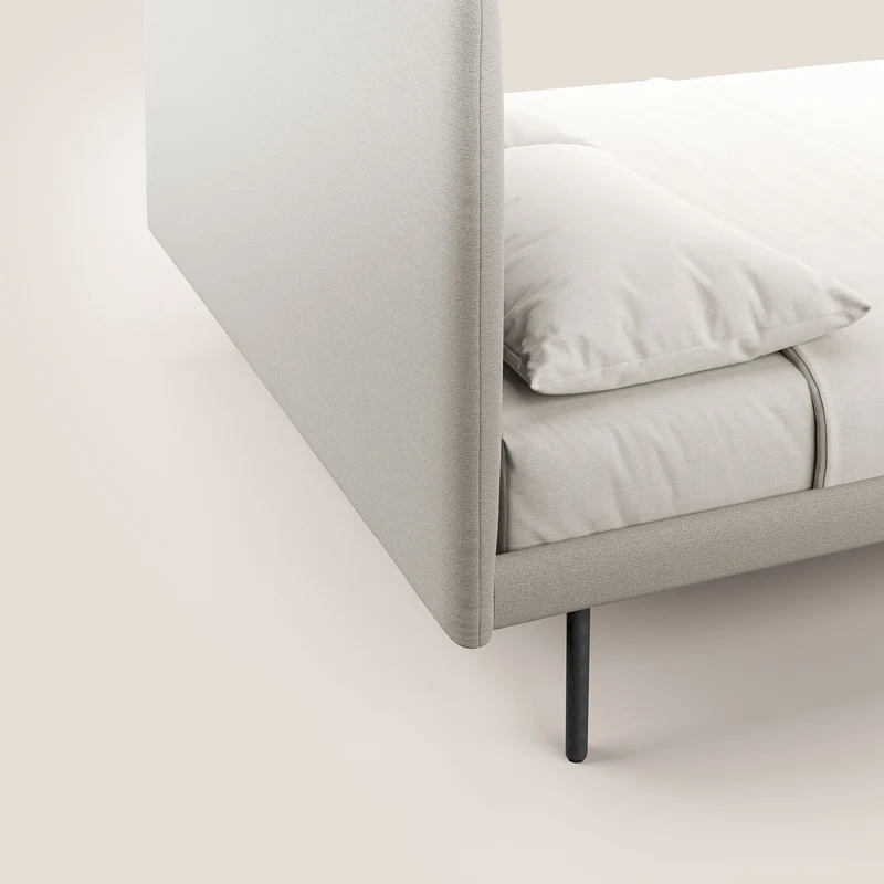 Noel lit minimaliste scandinave avec pieds foncés et tissu flammé imperméable T19 crème