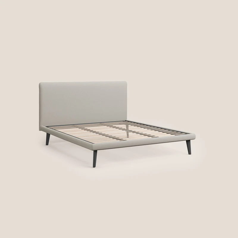 Noel lit minimaliste scandinave avec pieds foncés et tissu flammé imperméable T19 crème