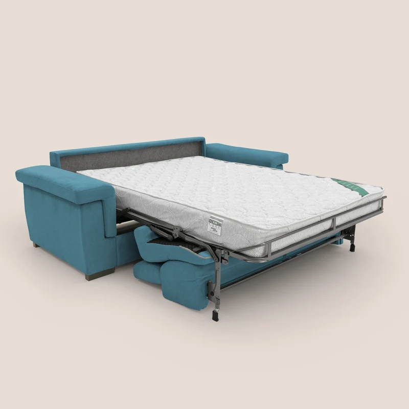 Bjorn Canapé convertible avec matelas H 18cm et têtières réglables en tissu imperméable T02 bleu ciel