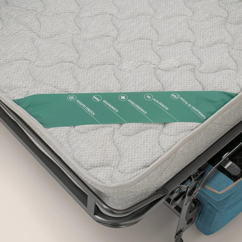 Bjorn Canapé convertible avec matelas H 18cm et têtières réglables en tissu imperméable T02 bleu ciel