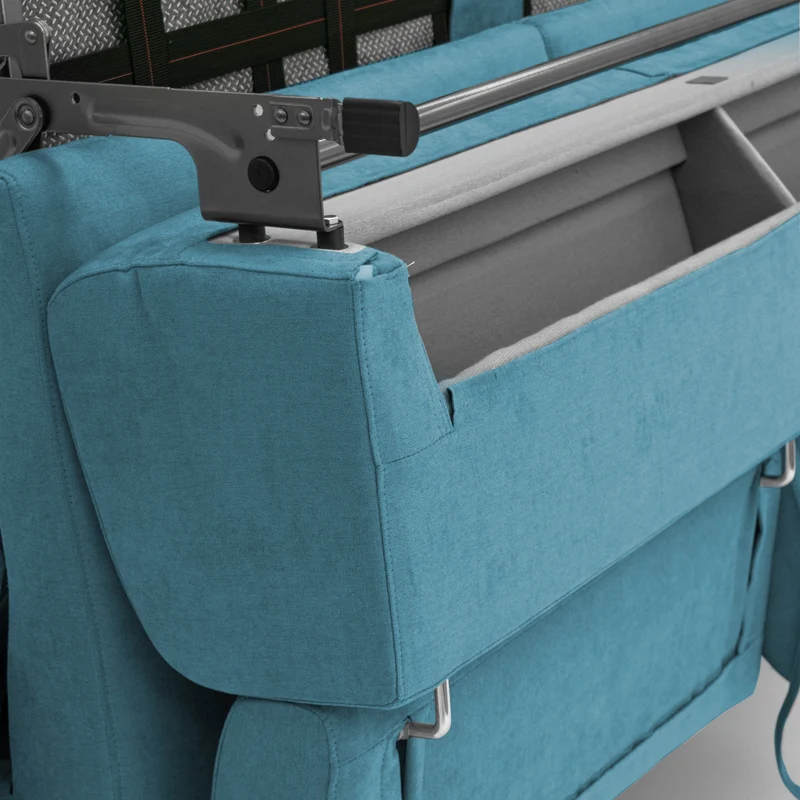 Bjorn Canapé convertible avec matelas H 18cm et têtières réglables en tissu imperméable T02 bleu ciel