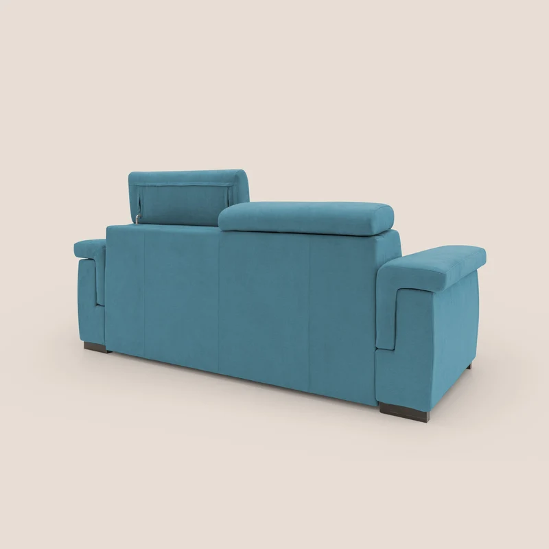 Bjorn Canapé convertible avec matelas H 18cm et têtières réglables en tissu imperméable T02 bleu ciel