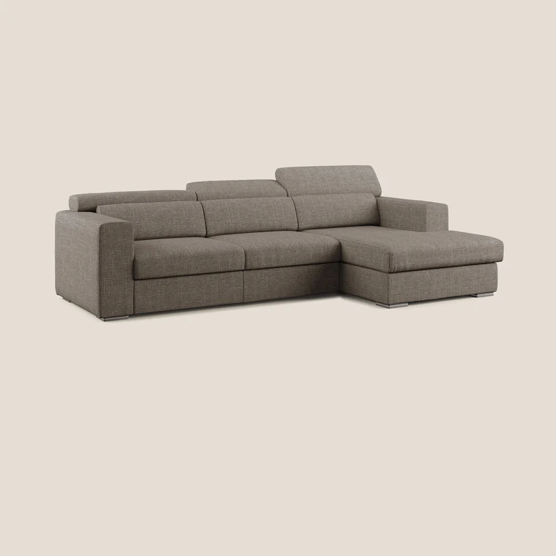 Vegas canapé d'angle avec têtières inclinables en tissu doux imperméable T06 marron
