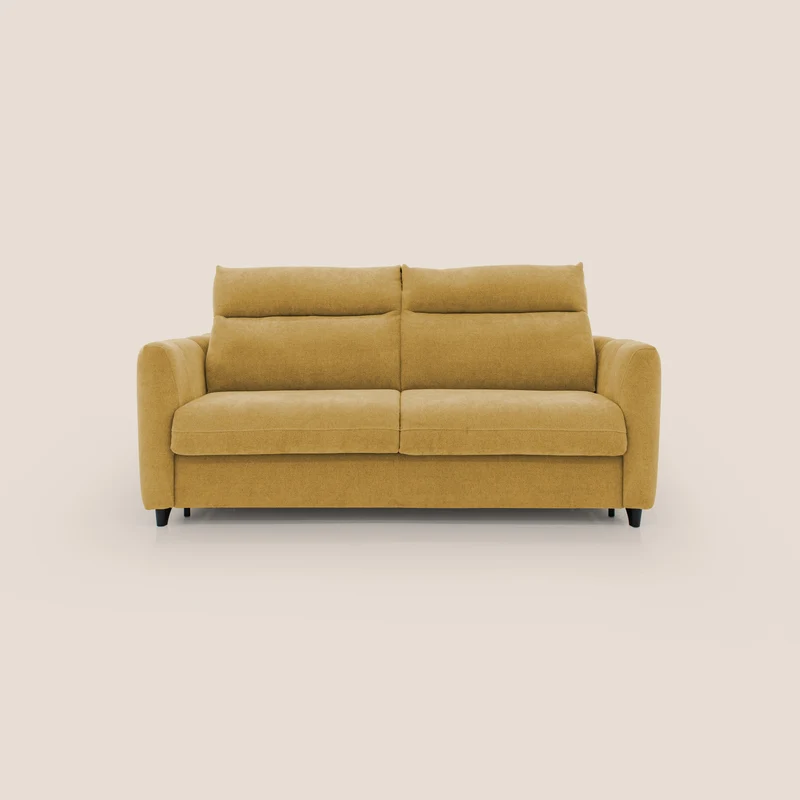 Peonia canapé convertible scandinave avec matelas H 18cm et dossier haut en bouclette imperméable T07 jaune