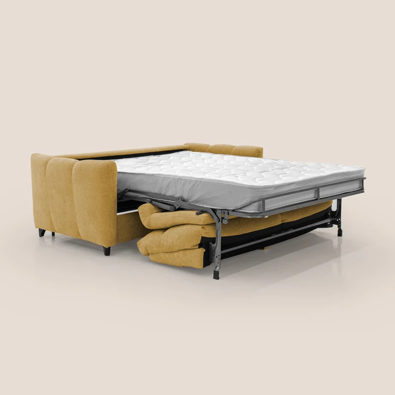 Peonia canapé convertible scandinave avec matelas H 18cm et dossier haut en bouclette imperméable T07 jaune