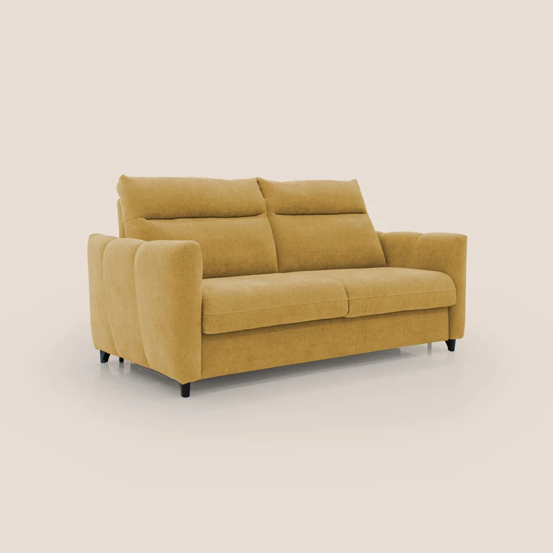 Peonia canapé convertible scandinave avec matelas H 18cm et dossier haut en bouclette imperméable T07 jaune