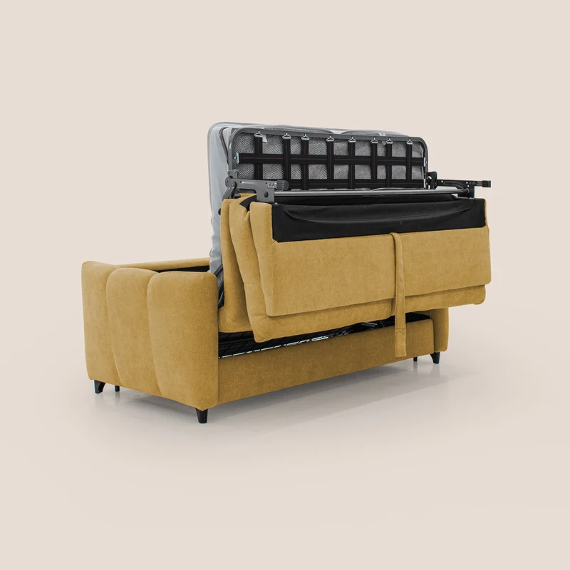 Peonia canapé convertible scandinave avec matelas H 18cm et dossier haut en bouclette imperméable T07 jaune