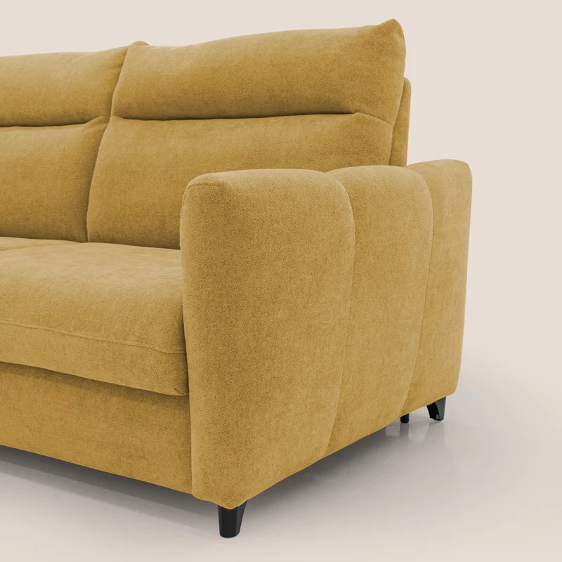 Peonia canapé convertible scandinave avec matelas H 18cm et dossier haut en bouclette imperméable T07 jaune