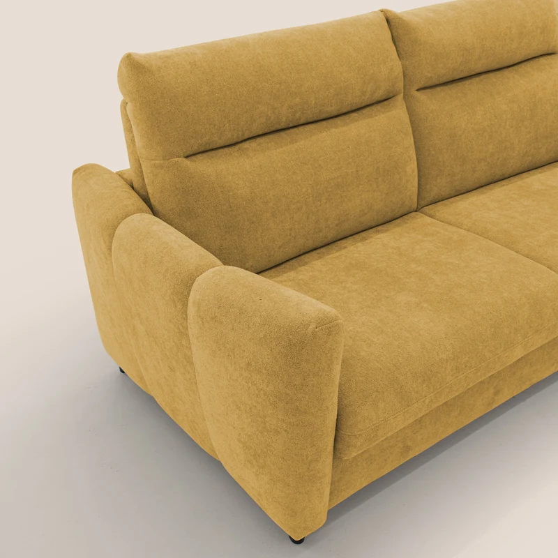 Peonia canapé convertible scandinave avec matelas H 18cm et dossier haut en bouclette imperméable T07 jaune