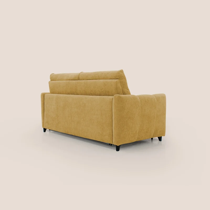 Peonia canapé convertible scandinave avec matelas H 18cm et dossier haut en bouclette imperméable T07 jaune